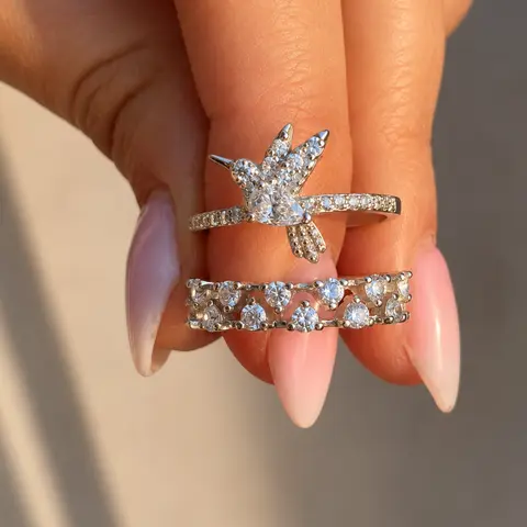 Anillo Doble Dige Zig Zag — Plata — Detalle