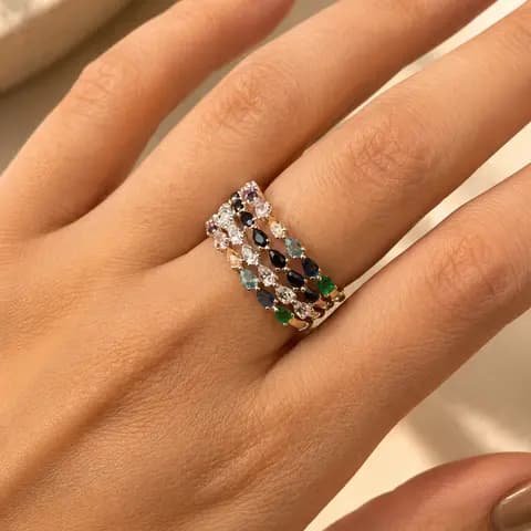 Anillo Piedritas de Colores — Bicolor — Principal