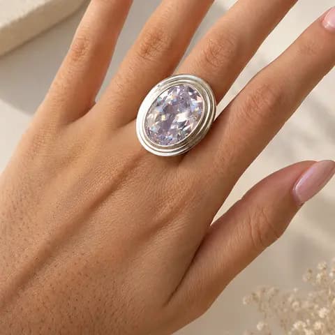 Anillo Obalo Grande — Plata — Detalle
