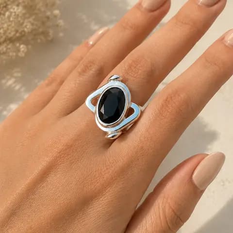 Anillo Sigma Negro — Plata — Detalle