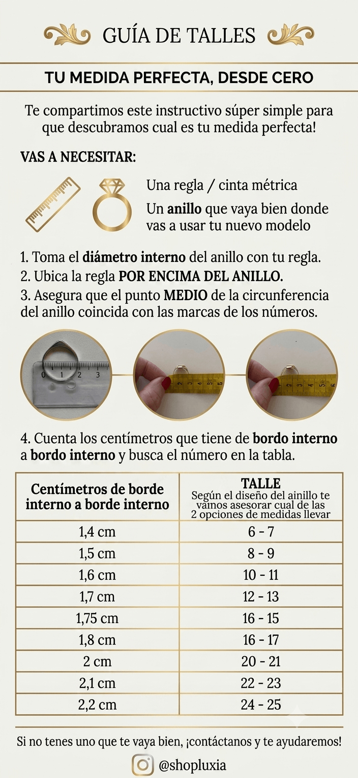 Guía de talles Luxia — cómo medir tu circunferencia para elegir anillo o alianza